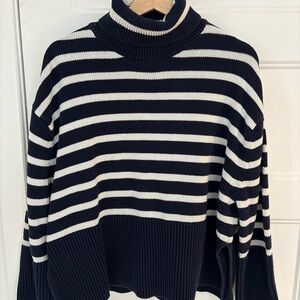 GAP Navy and White Striped Turtleneck Sweater
